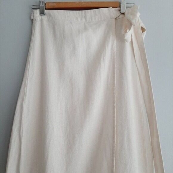 FOREVER 21 Linen Blend Tie Wrap Midi Skirt Ruffle Hem Sz M - Picture 4 of 11